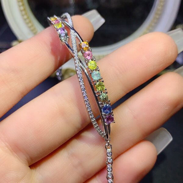 Natural Sri Lankan unburned colored sapphire bracelet, with a main stone size of 3mm round1118425166